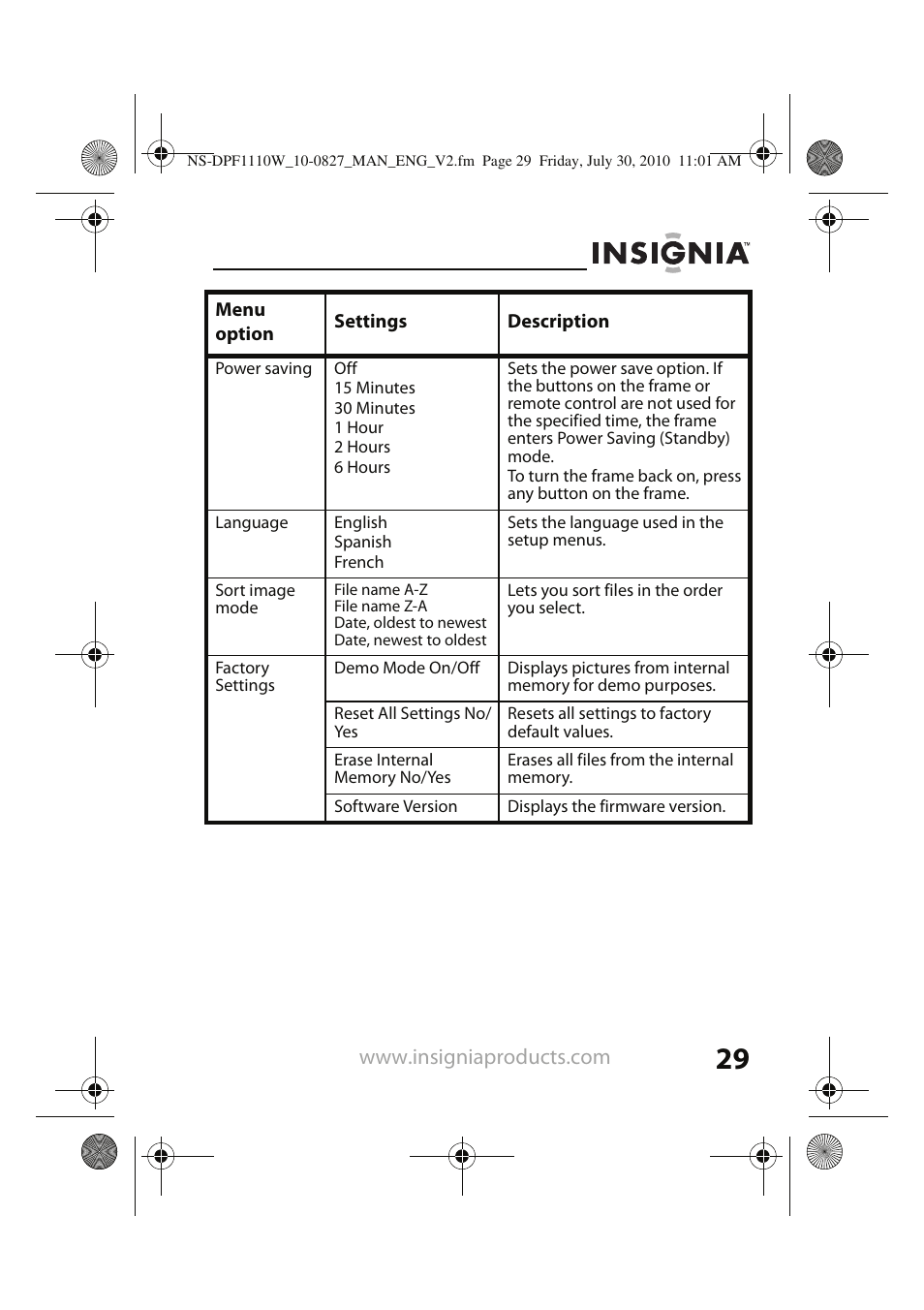 Insignia NS-DPF1110W User Manual | Page 29 / 40