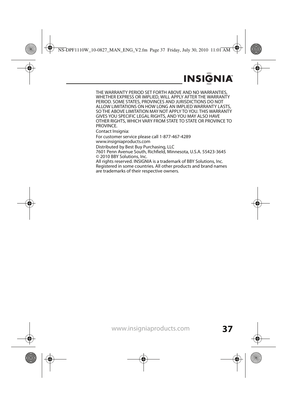 Insignia NS-DPF1110W User Manual | Page 37 / 40