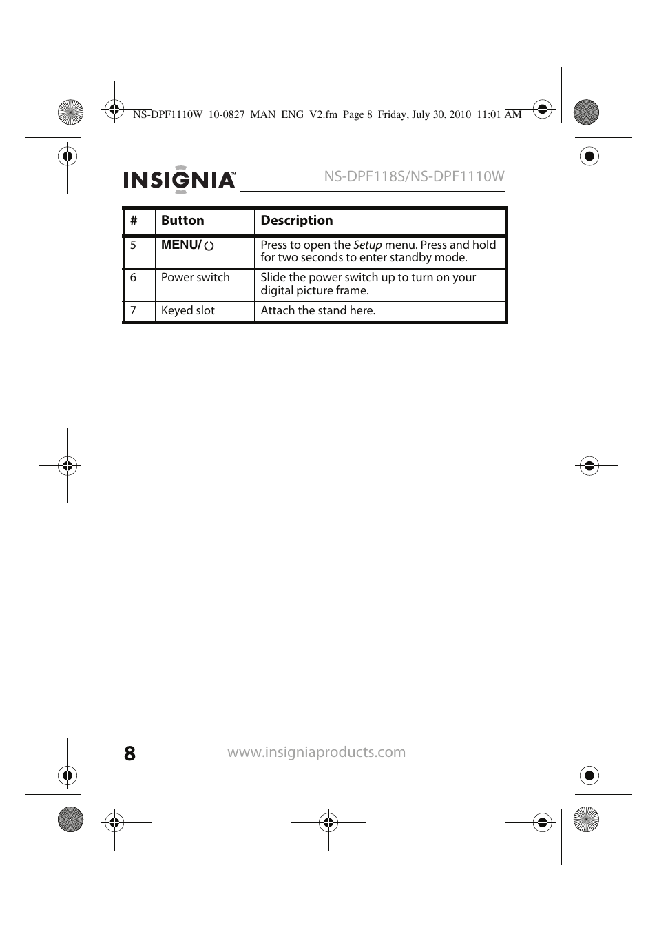 Insignia NS-DPF1110W User Manual | Page 8 / 40