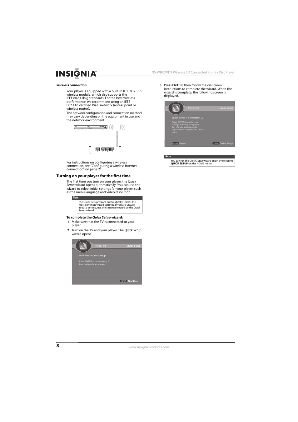 Turning on your player for the first time | Insignia NS-WBRDVD3 User Manual | Page 12 / 40