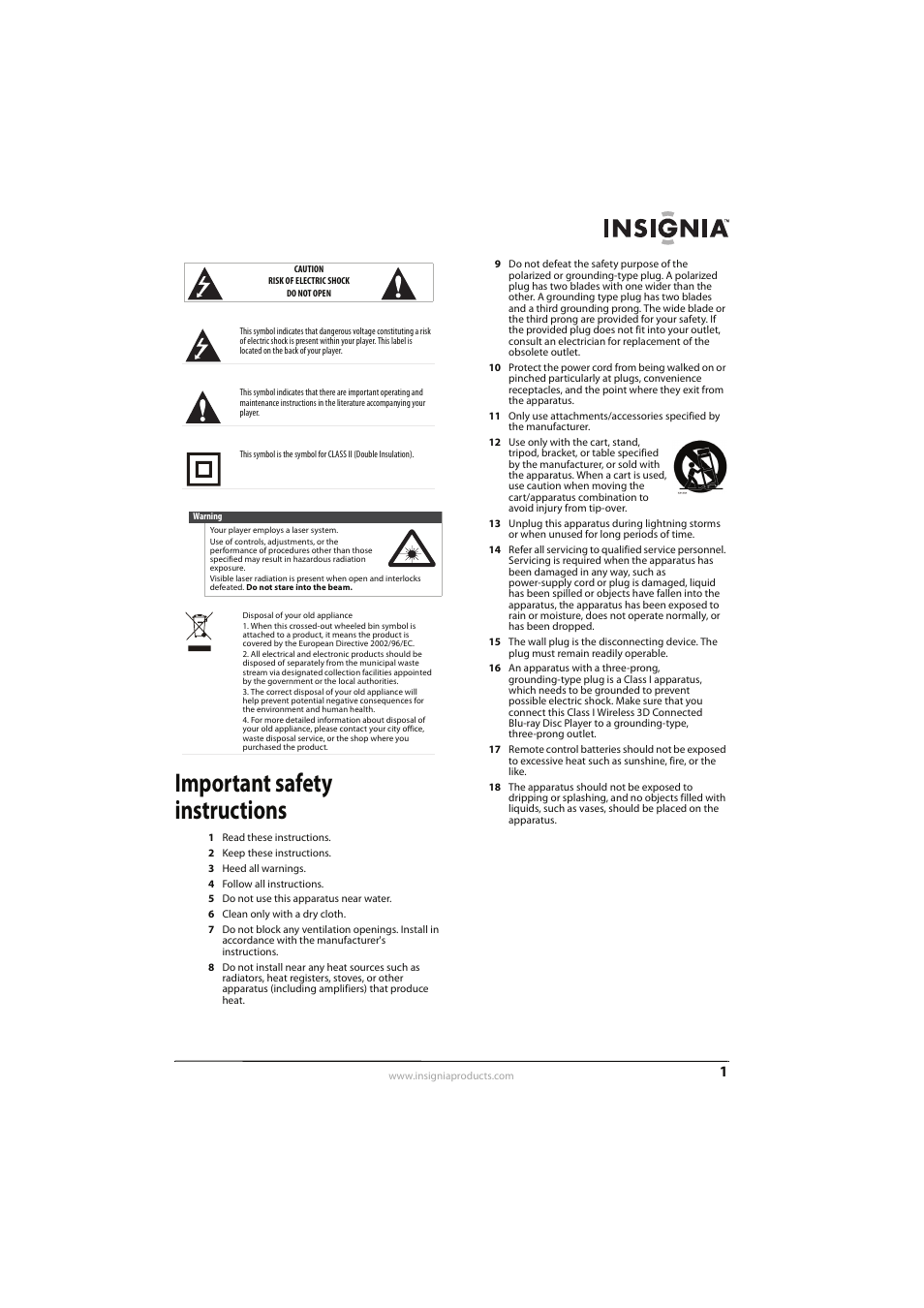 Important safety instructions | Insignia NS-WBRDVD3 User Manual | Page 5 / 40