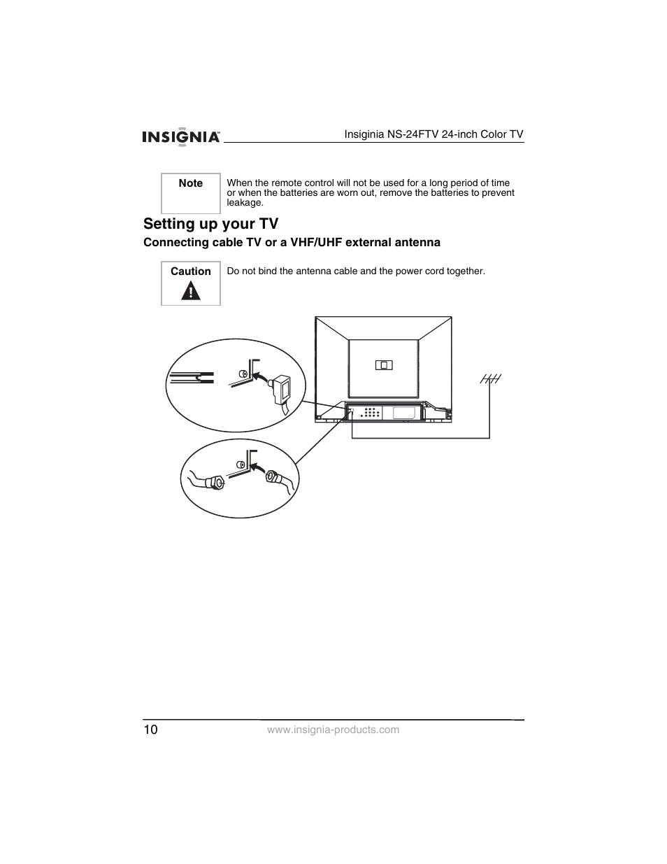 Setting up your tv | Insignia NS-24FTV User Manual | Page 11 / 90