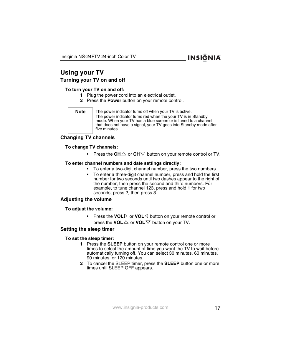 Using your tv | Insignia NS-24FTV User Manual | Page 18 / 90