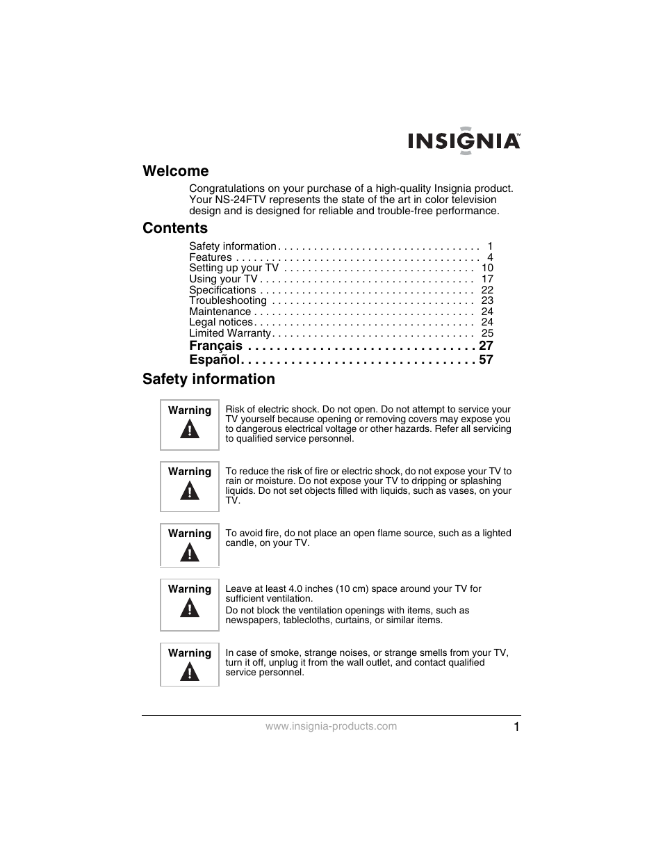 Insignia NS-24FTV User Manual | Page 2 / 90