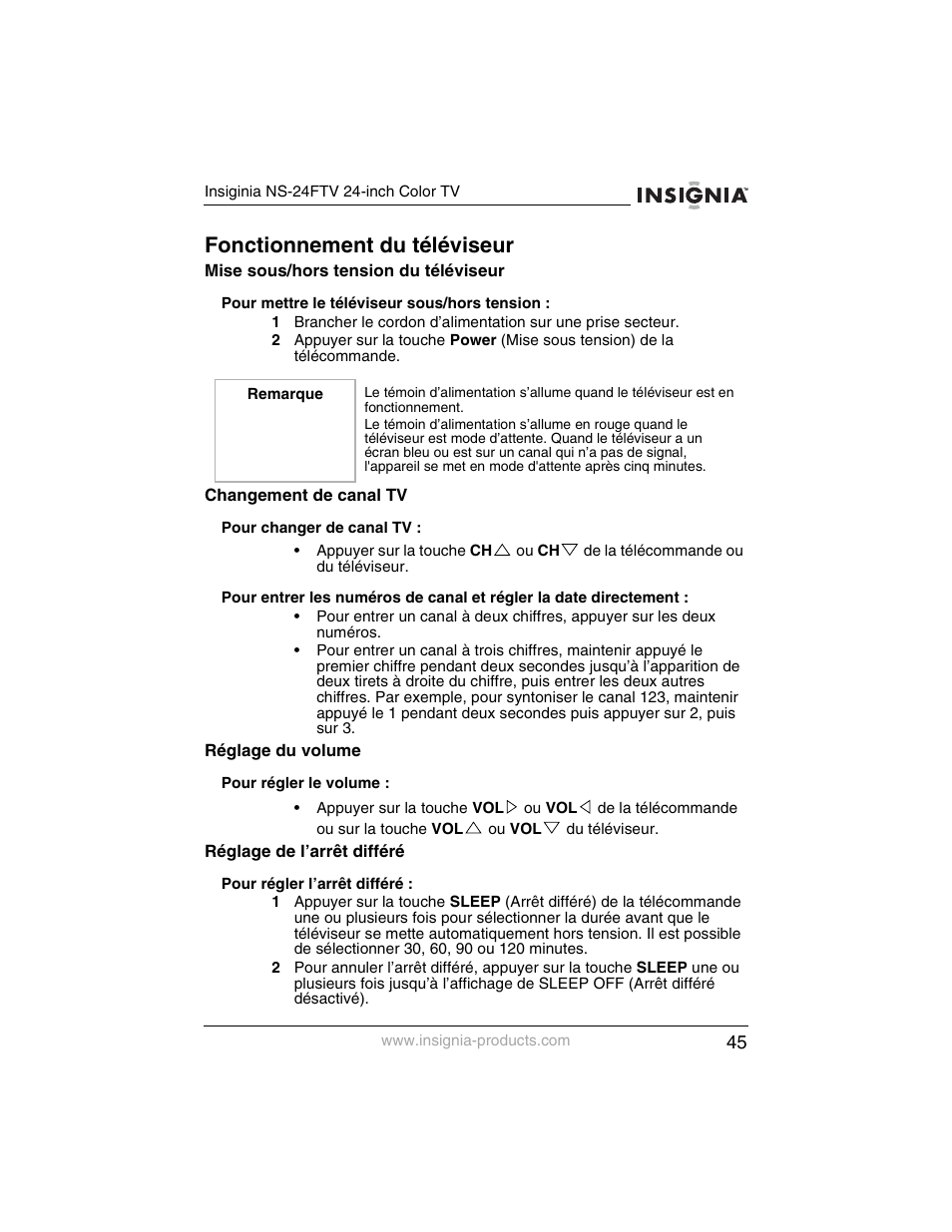 Fonctionnement du téléviseur | Insignia NS-24FTV User Manual | Page 46 / 90