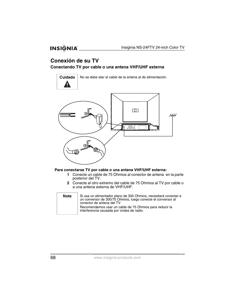 Conexión de su tv | Insignia NS-24FTV User Manual | Page 69 / 90