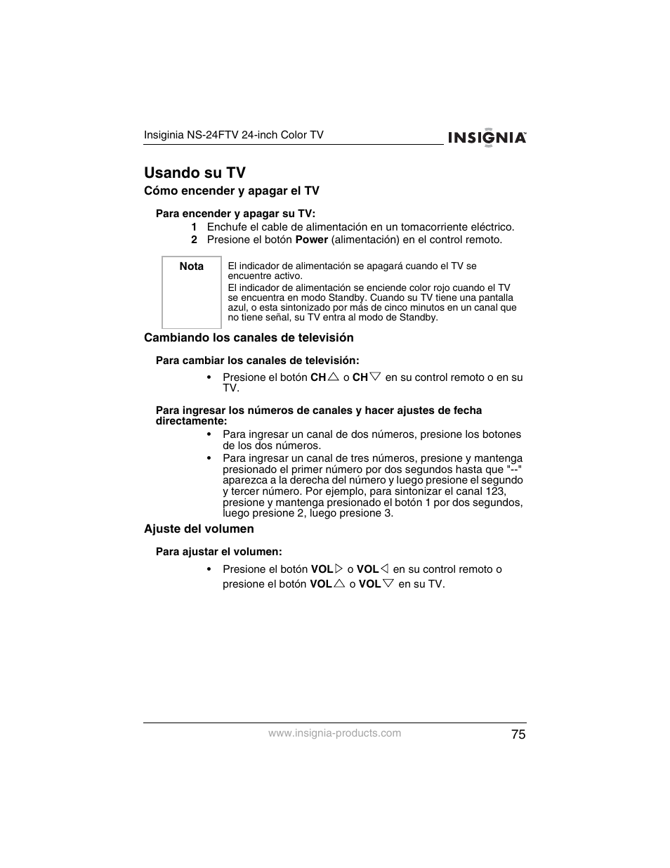 Usando su tv | Insignia NS-24FTV User Manual | Page 76 / 90