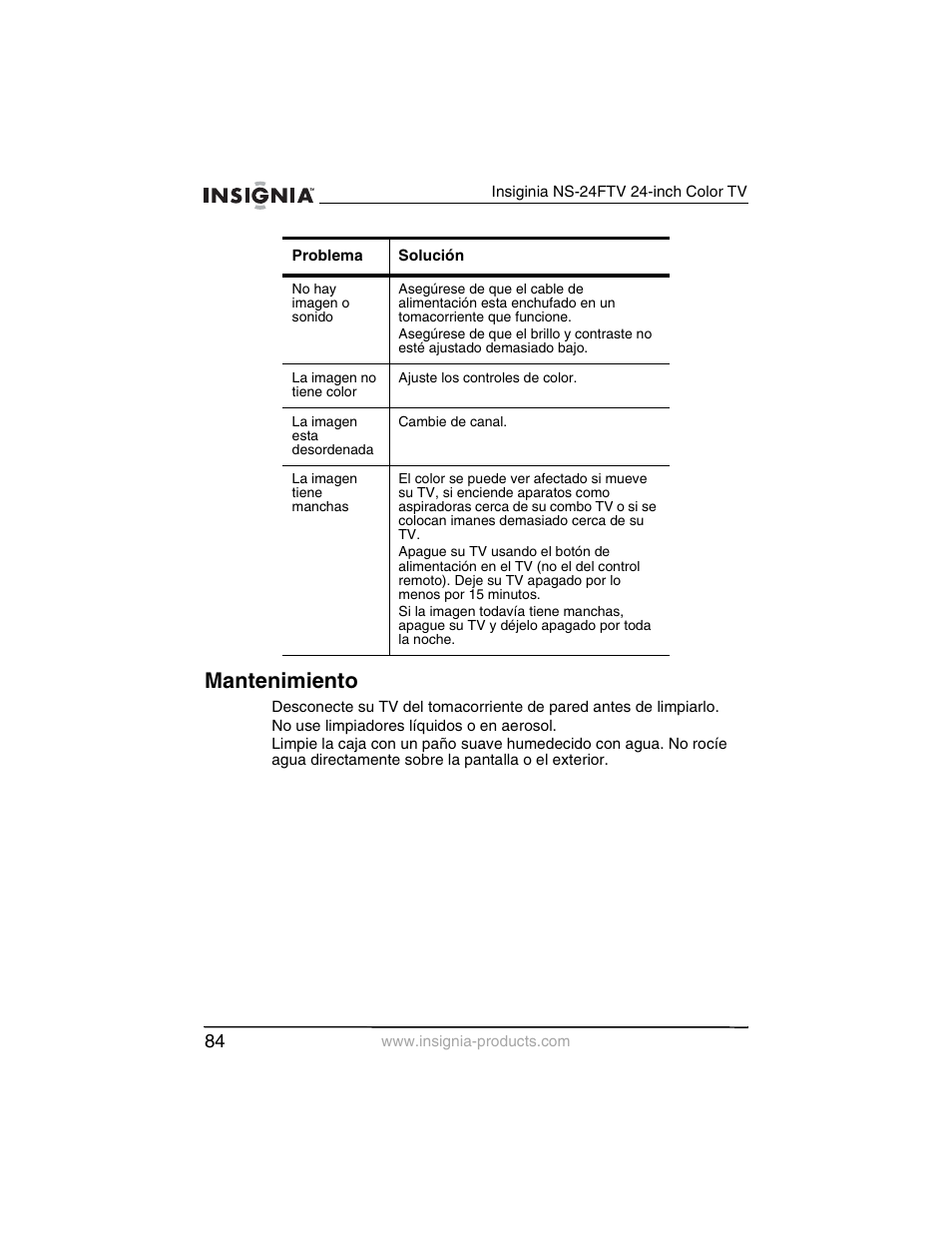 Mantenimiento | Insignia NS-24FTV User Manual | Page 85 / 90