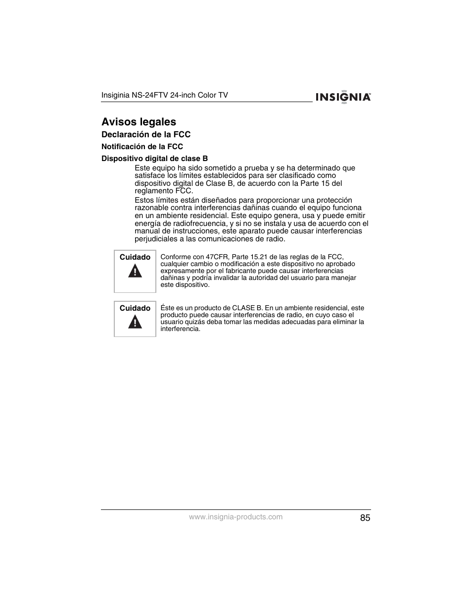 Avisos legales | Insignia NS-24FTV User Manual | Page 86 / 90