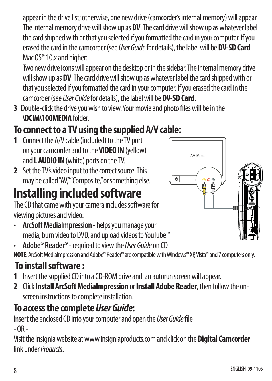 Installing included software | Insignia NS-DV720PBL User Manual | Page 8 / 8