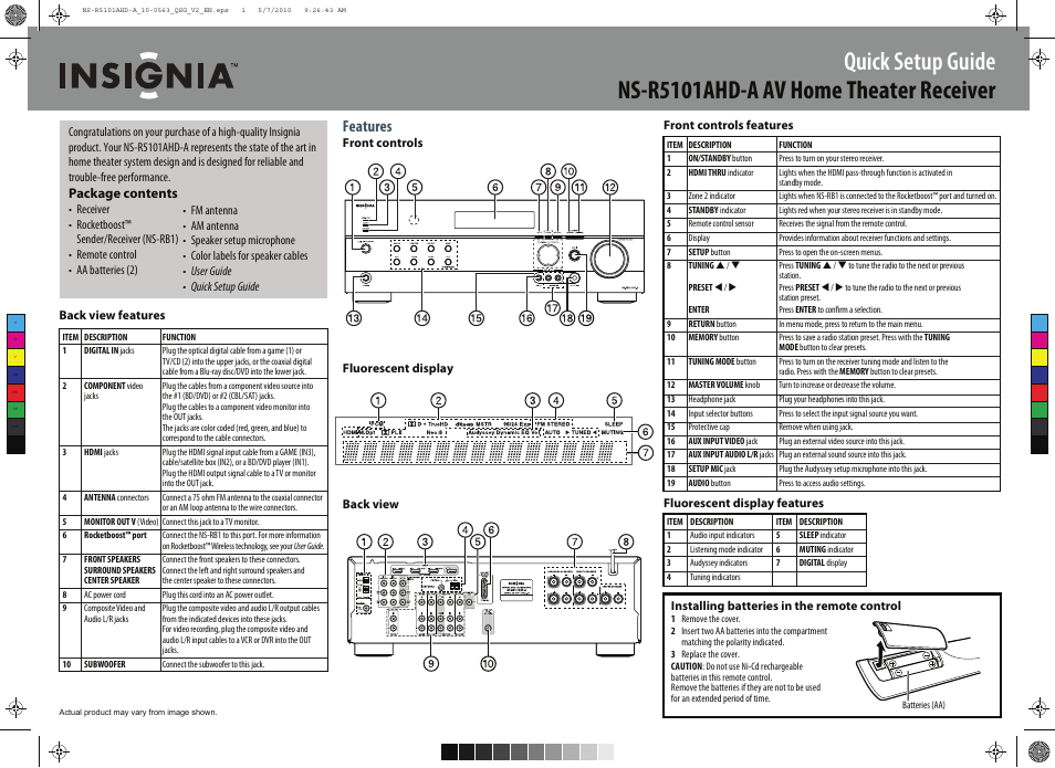 Insignia NS-R5101AHD-A User Manual | 2 pages