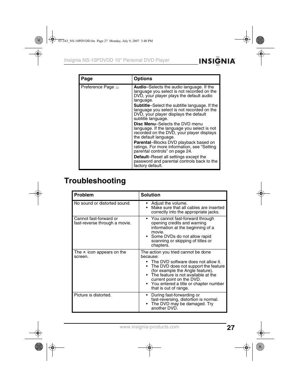 Troubleshooting | Insignia NS-10PDVDD User Manual | Page 29 / 108