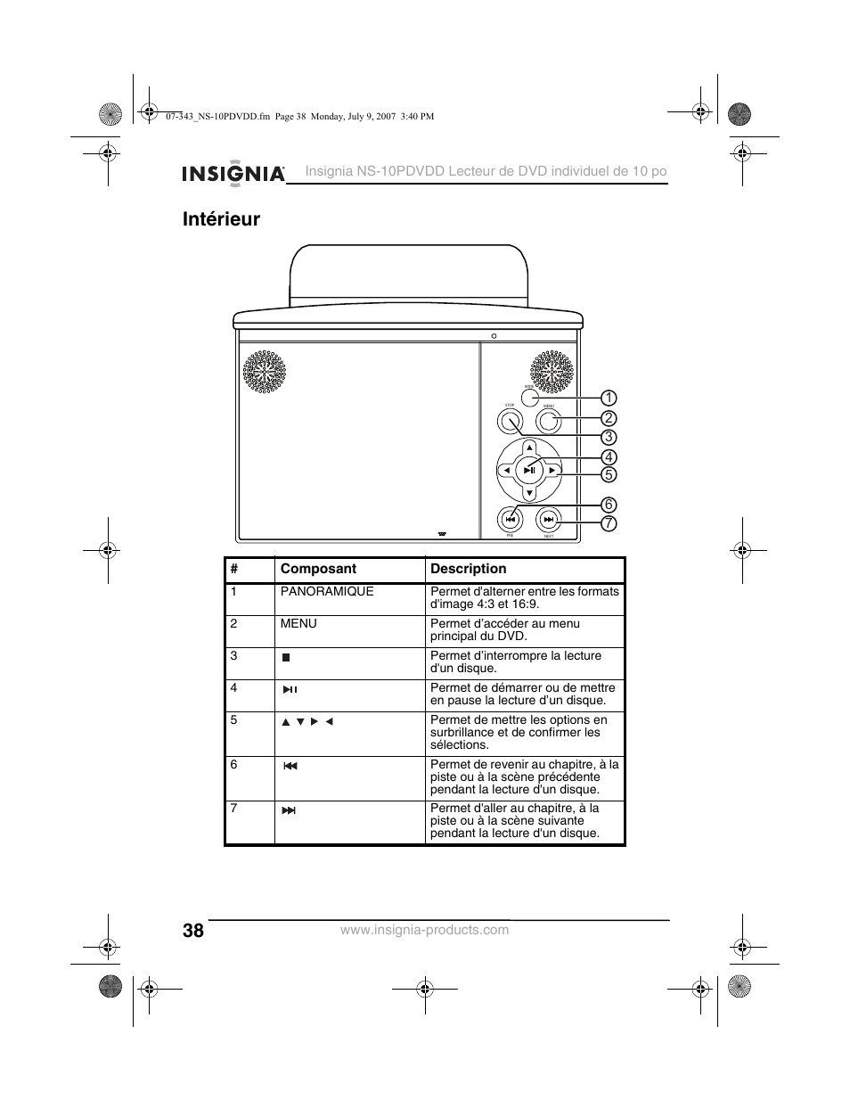 Intérieur | Insignia NS-10PDVDD User Manual | Page 40 / 108
