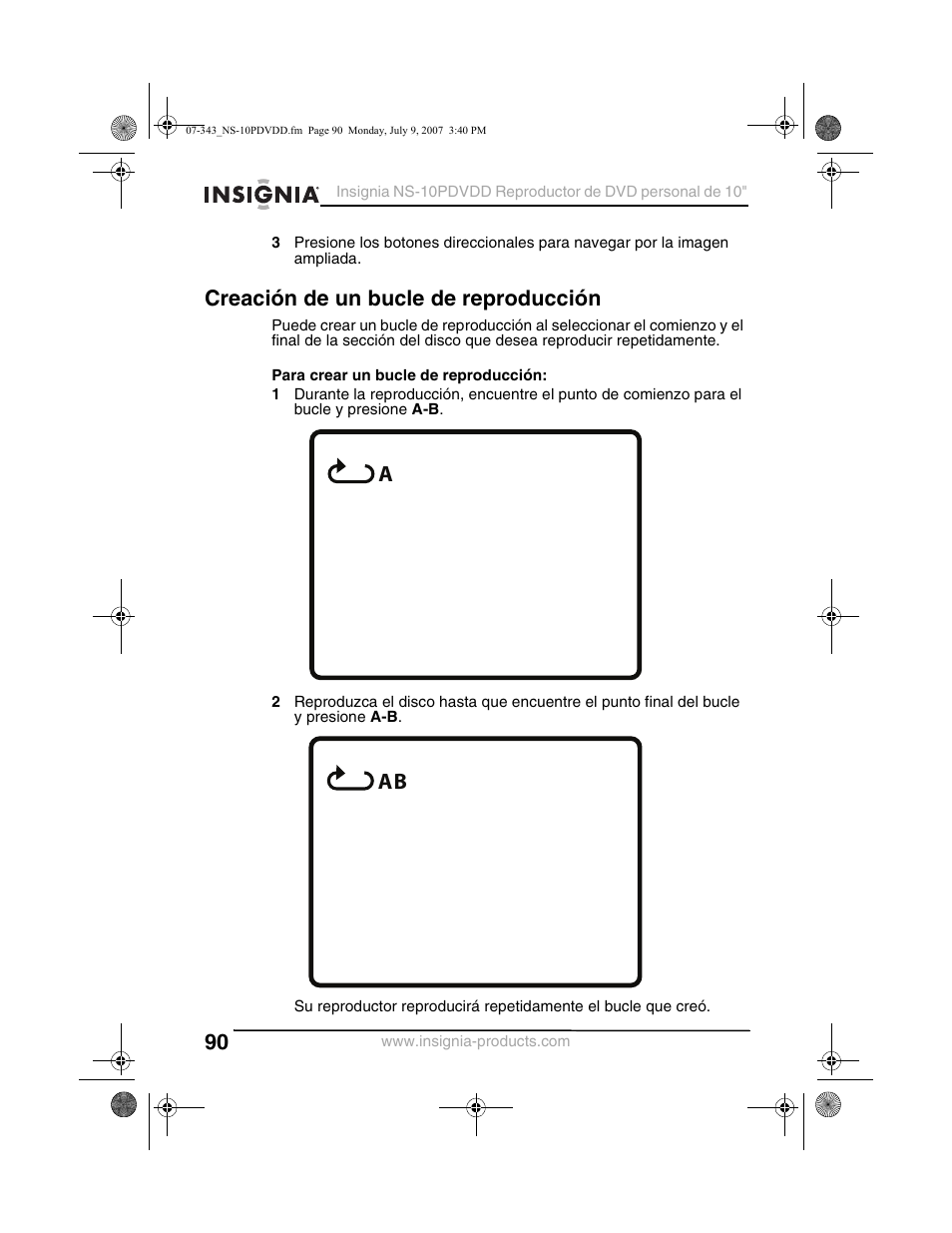 Creación de un bucle de reproducción | Insignia NS-10PDVDD User Manual | Page 92 / 108