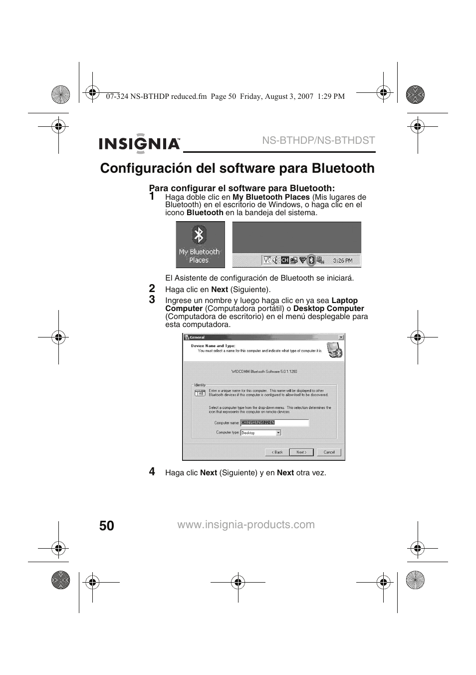 Configuración del software para bluetooth | Insignia NS-BTHDST User Manual | Page 52 / 72