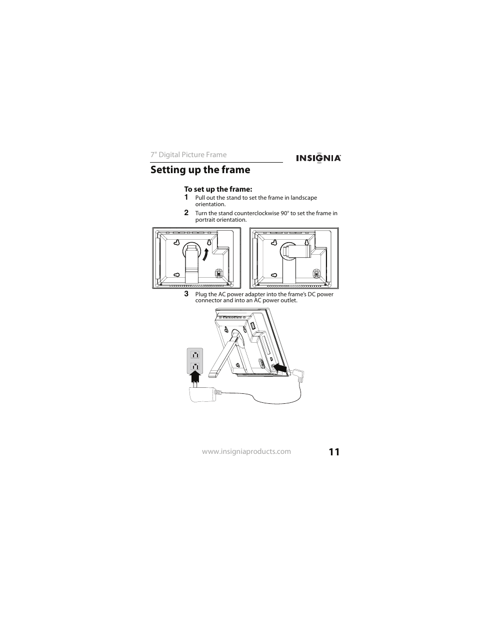 Setting up the frame | Insignia NS- DPF0712G User Manual | Page 11 / 36