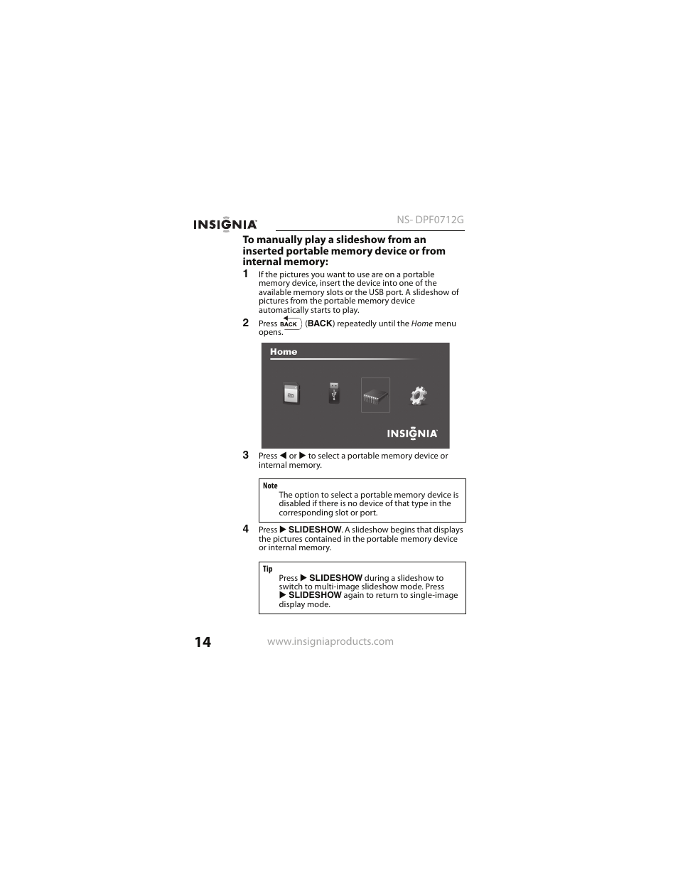 Insignia NS- DPF0712G User Manual | Page 14 / 36