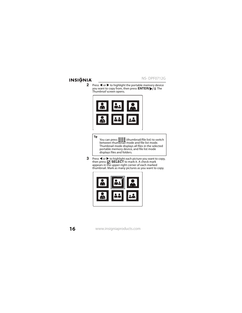 Insignia NS- DPF0712G User Manual | Page 16 / 36