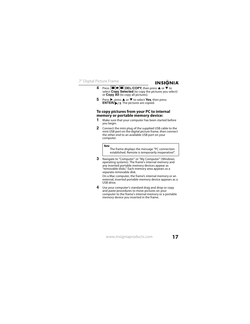 Insignia NS- DPF0712G User Manual | Page 17 / 36