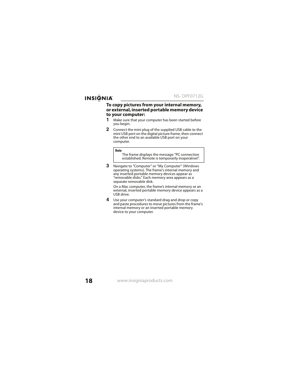 Insignia NS- DPF0712G User Manual | Page 18 / 36