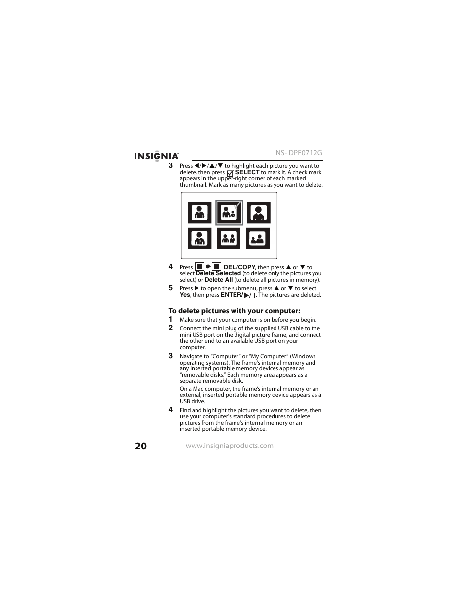 Insignia NS- DPF0712G User Manual | Page 20 / 36