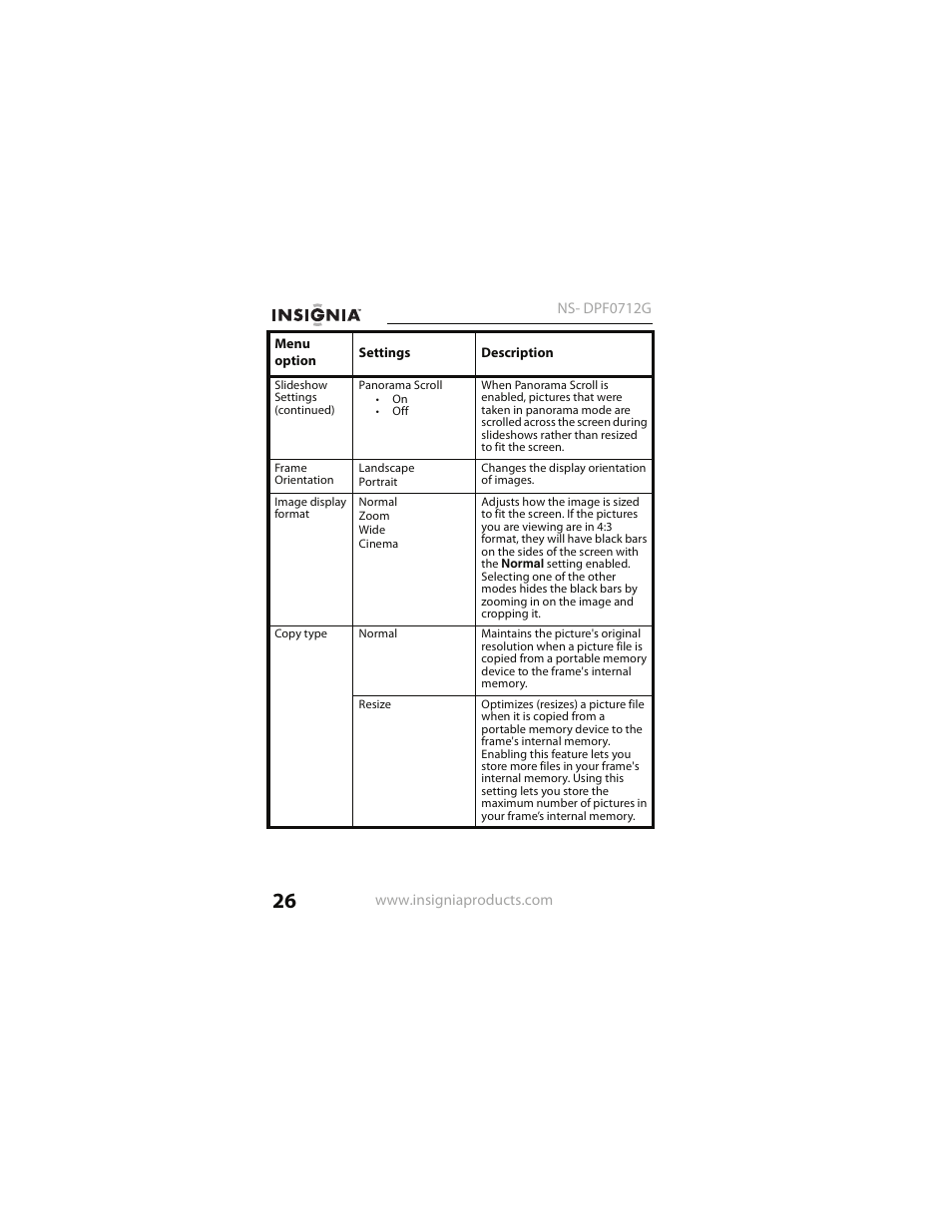 Insignia NS- DPF0712G User Manual | Page 26 / 36