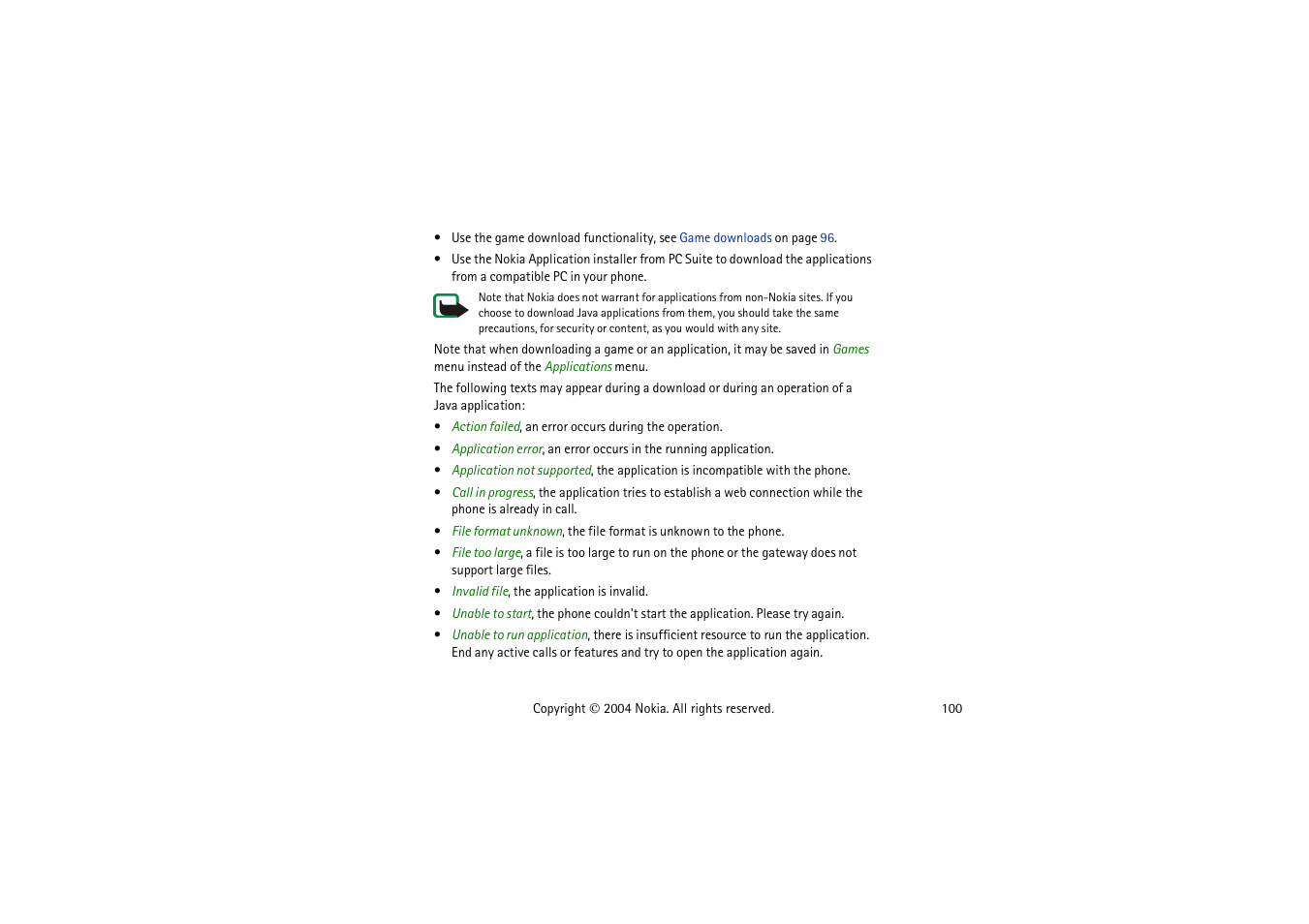 Nokia 3120  EN User Manual | Page 100 / 129