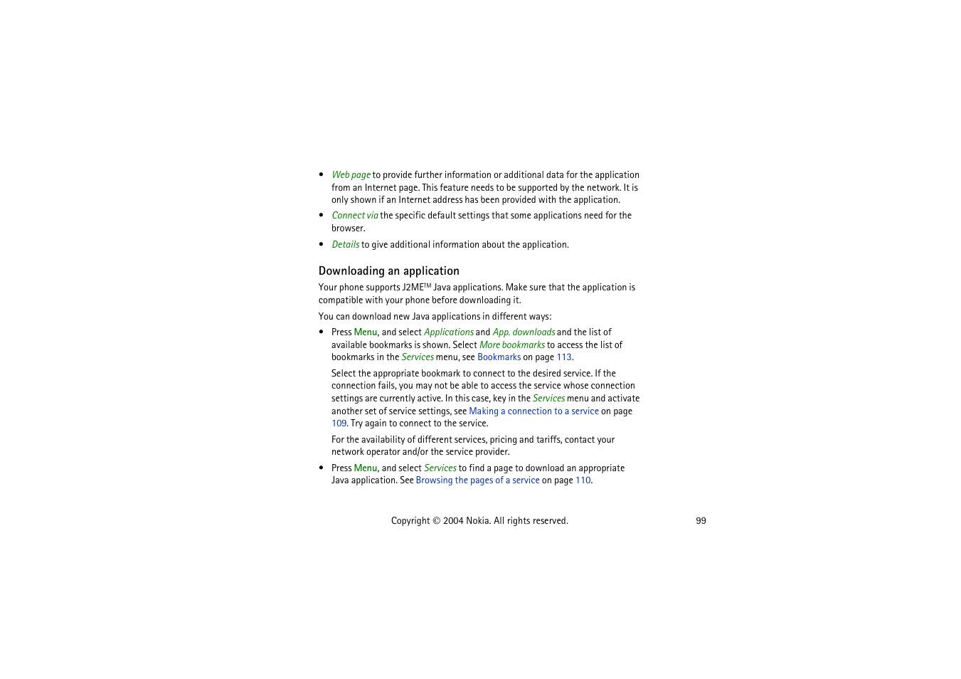 Downloading an application, Authority certificates | Nokia 3120  EN User Manual | Page 99 / 129