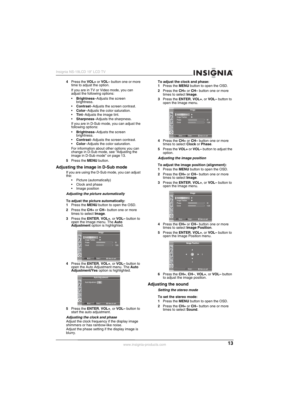 Insignia NS-19LCD User Manual | Page 13 / 72
