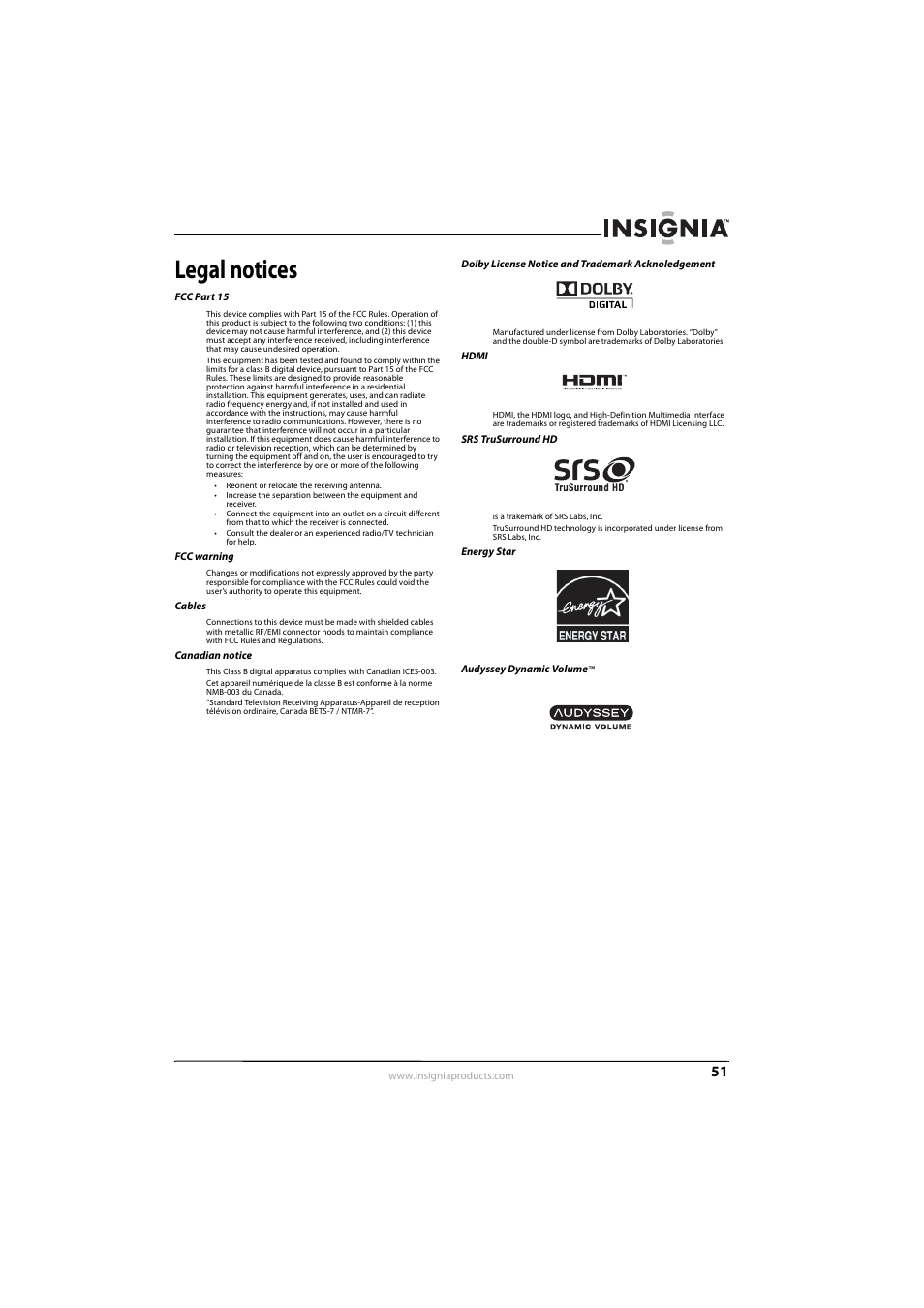 Legal notices | Insignia NS-L55X-10A User Manual | Page 55 / 60