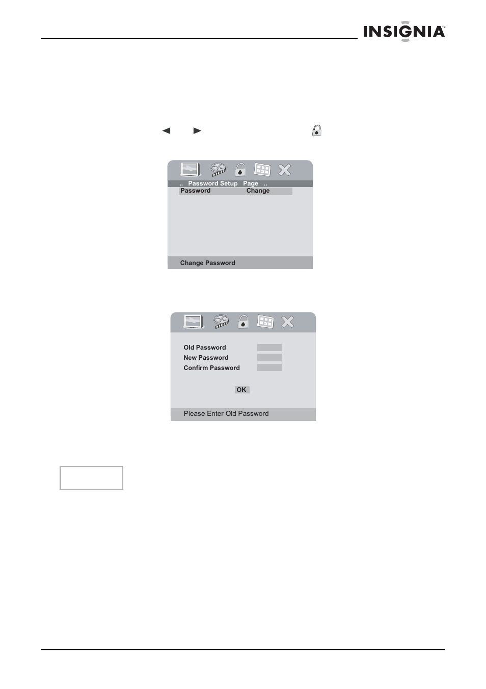 Password, Password change | Insignia NS-8PDVD User Manual | Page 18 / 104