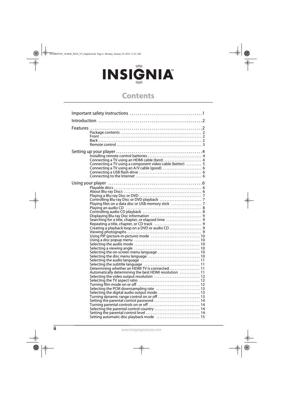 Insignia NS-BRDVD3 User Manual | Page 2 / 32