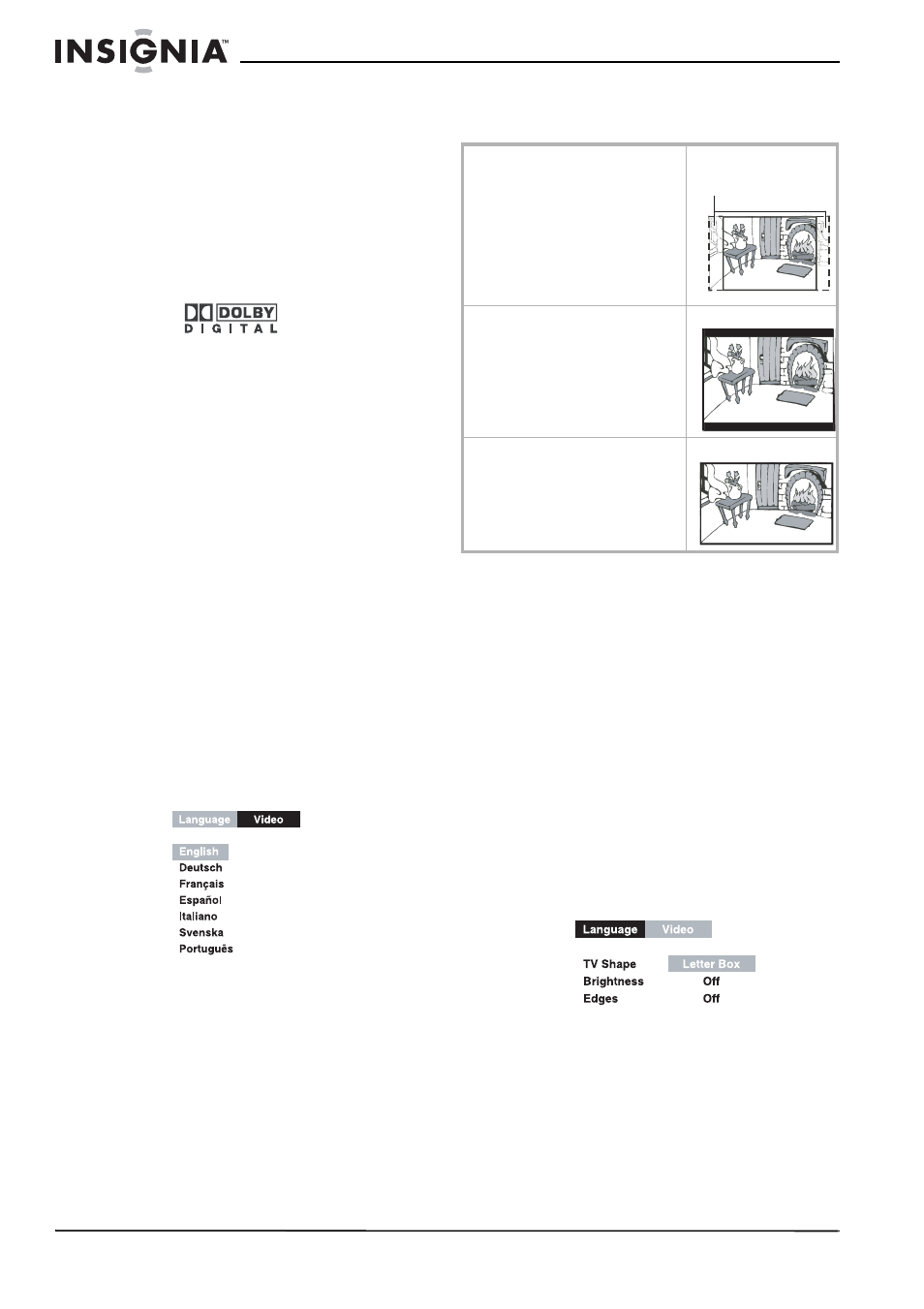 Sound system, Turning the dvd player on and off, To turn on the dvd player | Customizing the function settings, Language setup, To change system language, Video setup, To change video settings, Rating | Insignia NS-MDDVD10 User Manual | Page 12 / 58