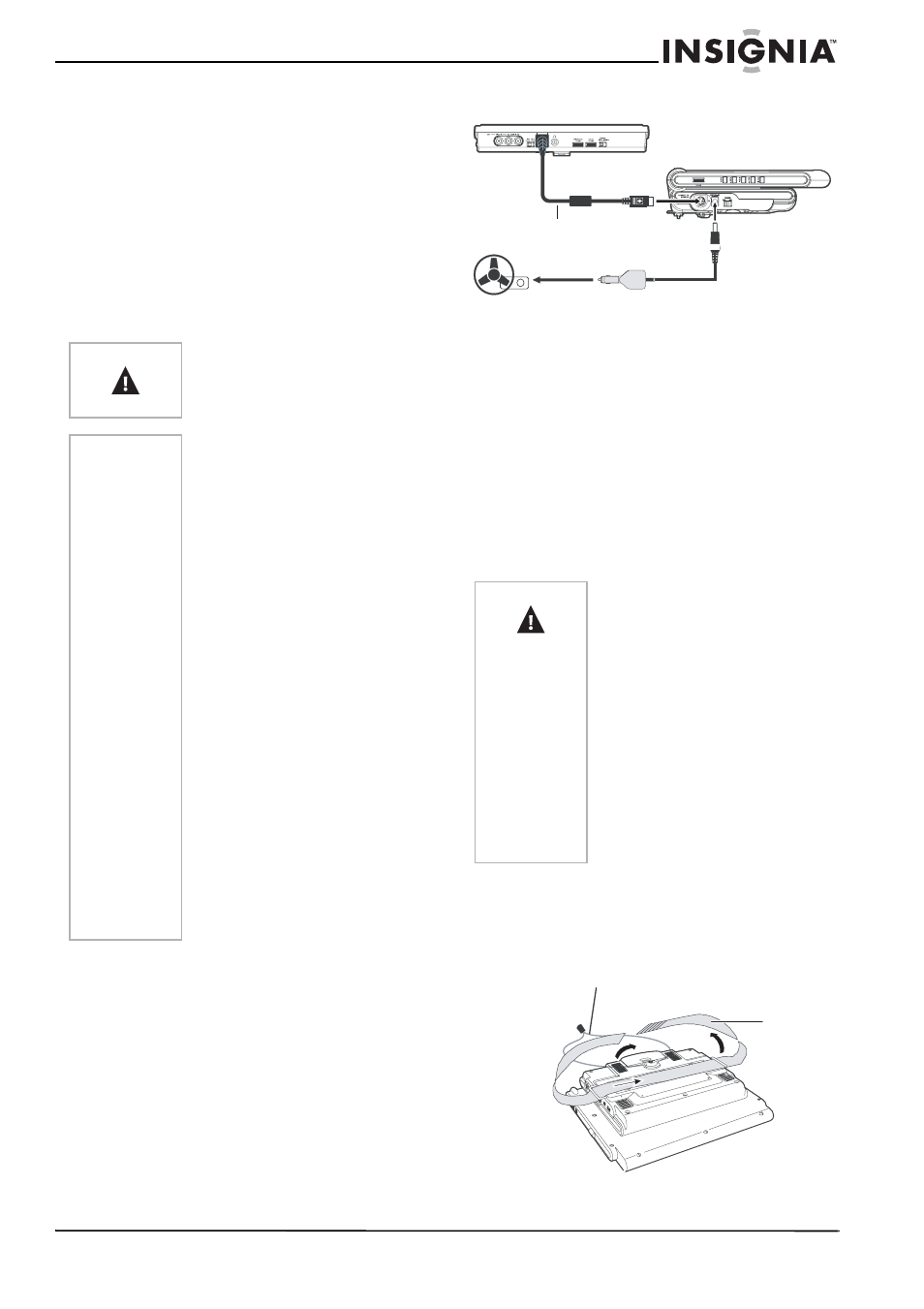 Connexion de l’alimentation cc, Pour brancher le cordon d’alimentation cc, Pour installer l’appareil/le moniteur | Insignia NS-MDDVD10 User Manual | Page 25 / 58