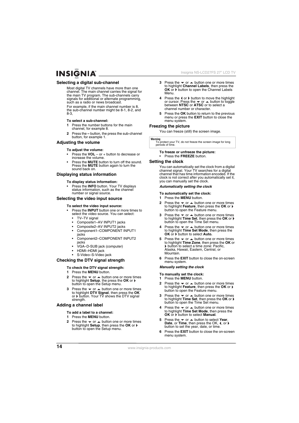 Insignia NS-LCD27FS User Manual | Page 14 / 74