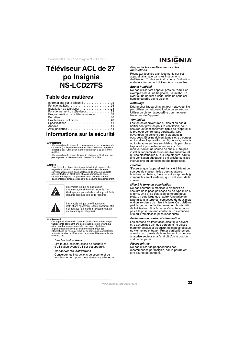 Insignia NS-LCD27FS User Manual | Page 23 / 74