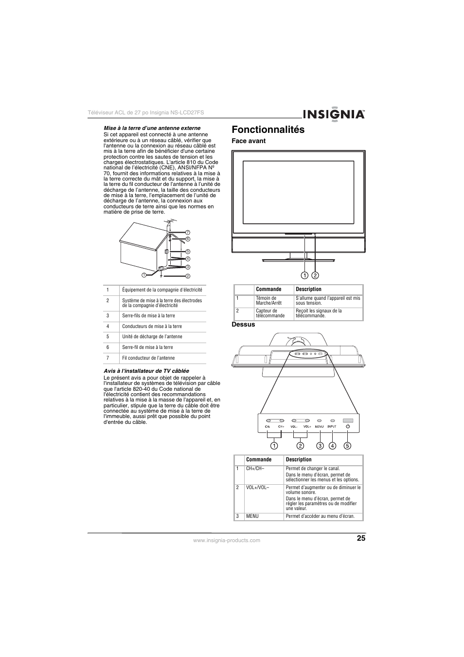 Fonctionnalités | Insignia NS-LCD27FS User Manual | Page 25 / 74