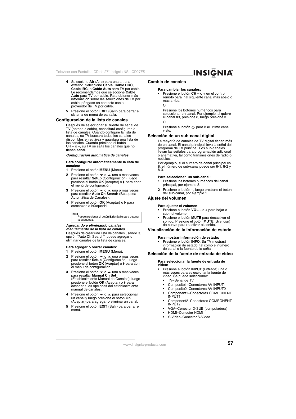Insignia NS-LCD27FS User Manual | Page 57 / 74