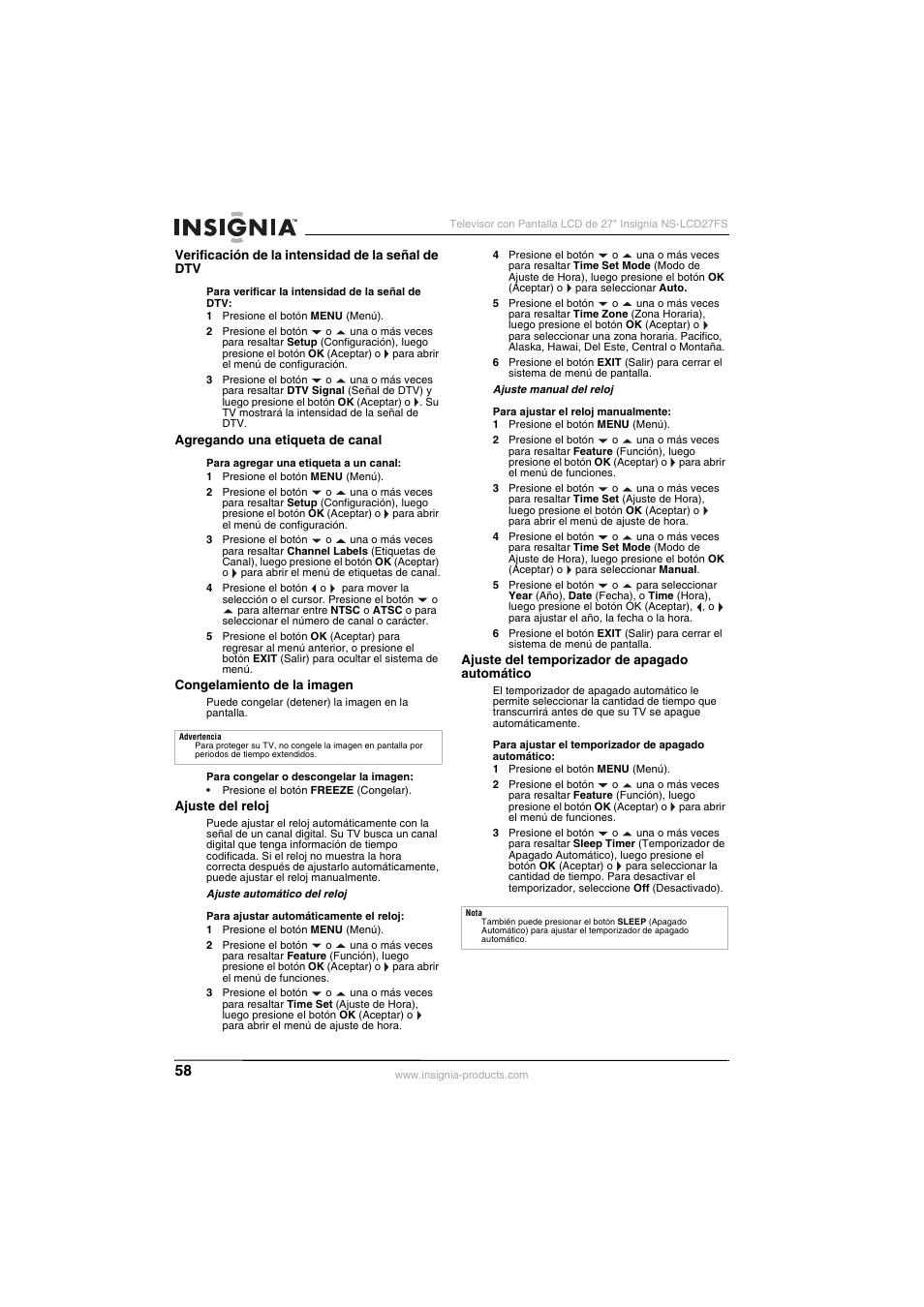 Insignia NS-LCD27FS User Manual | Page 58 / 74