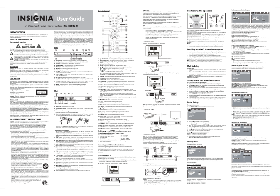 Insignia NS-H2002-U User Manual | 2 pages