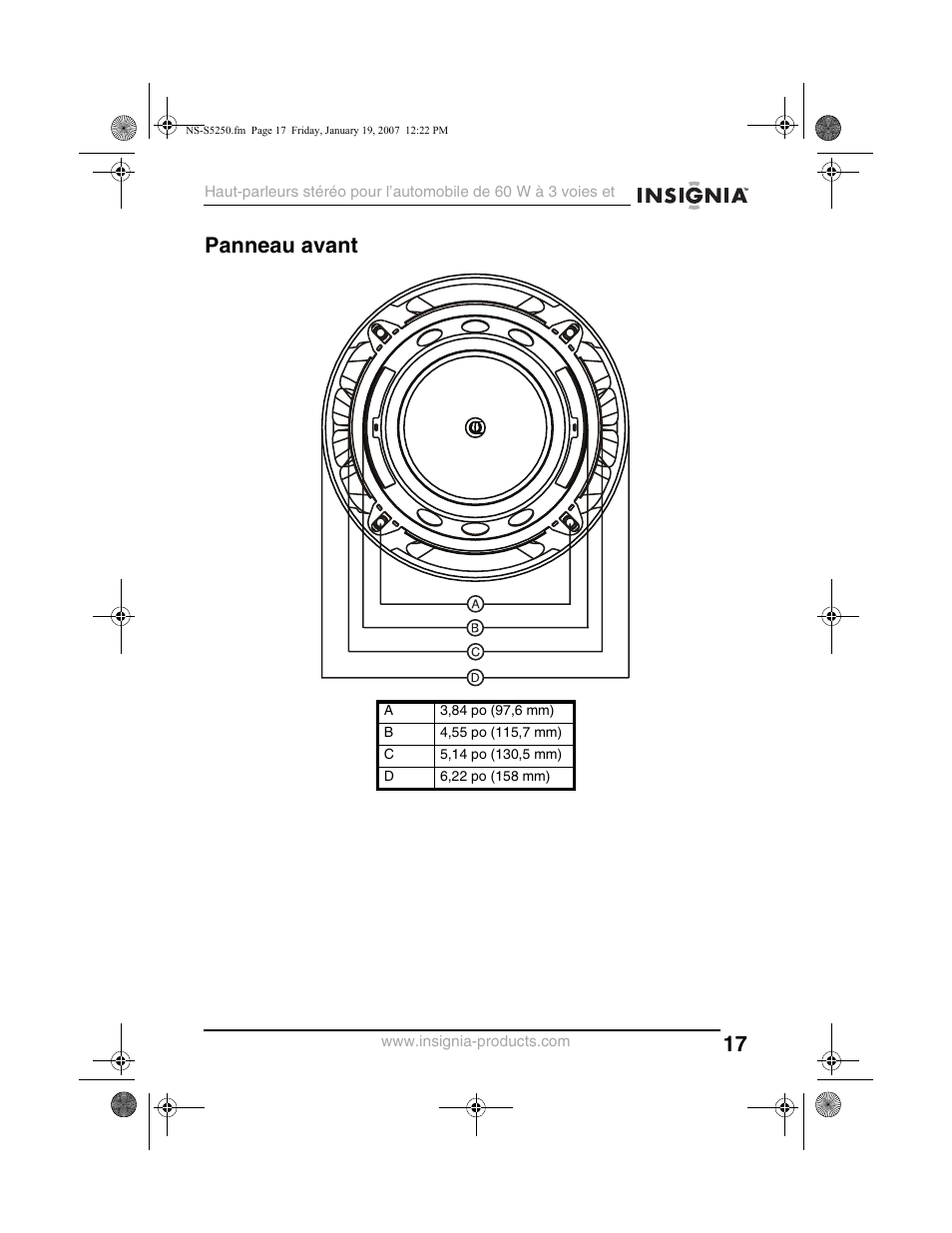 Panneau avant | Insignia NS-S5250 User Manual | Page 17 / 40