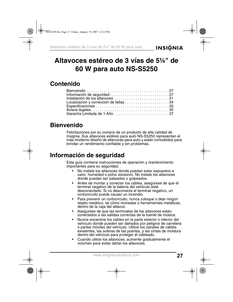 Insignia NS-S5250 User Manual | Page 27 / 40