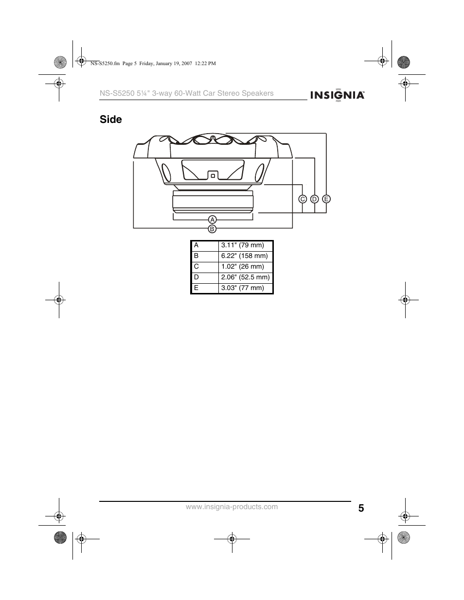 Side | Insignia NS-S5250 User Manual | Page 5 / 40