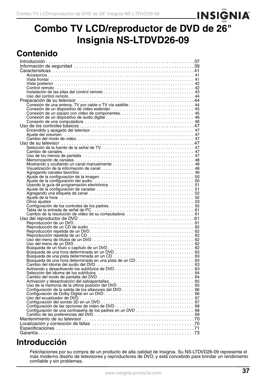 Insignia NS-LTDVD26-09 User Manual | Page 37 / 76