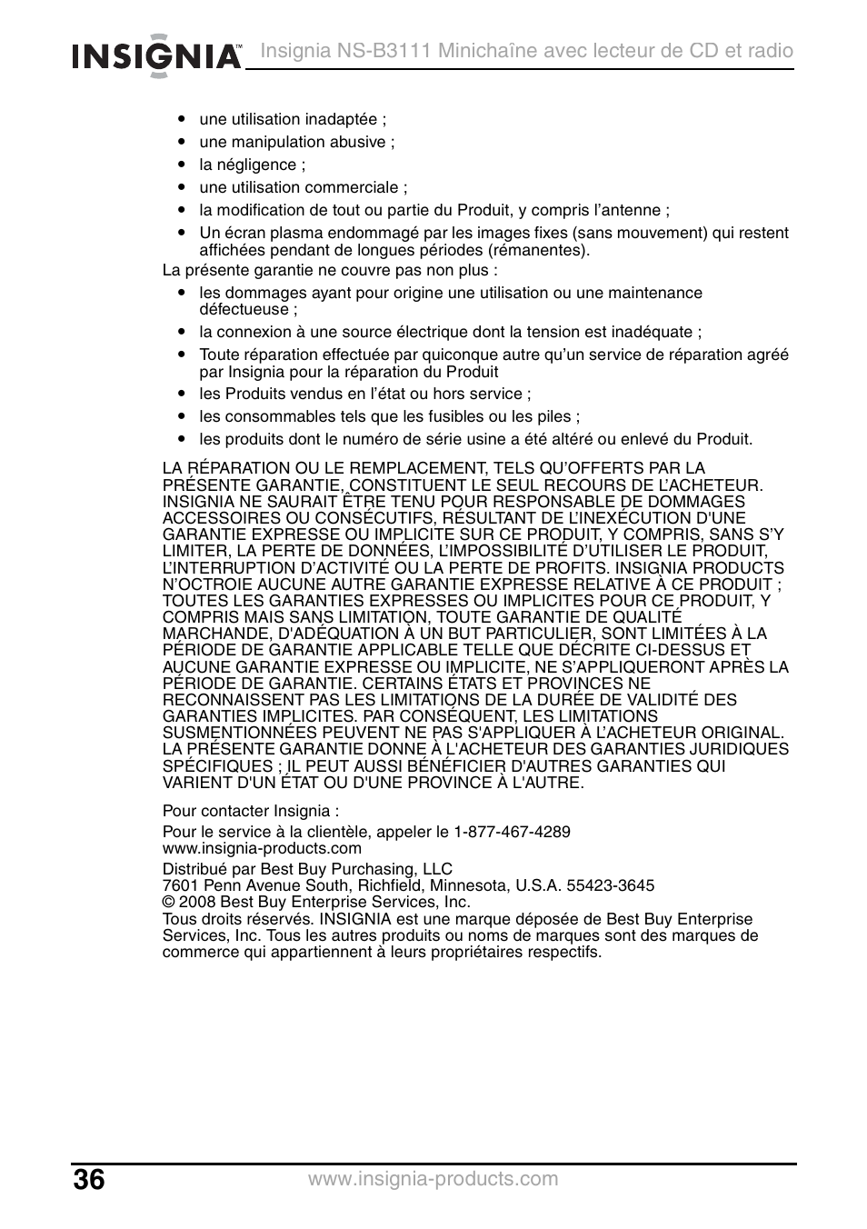 Insignia NS-B3111 User Manual | Page 36 / 56