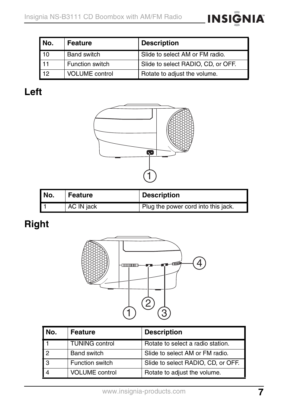 Left, Right, Left right | Insignia NS-B3111 User Manual | Page 7 / 56