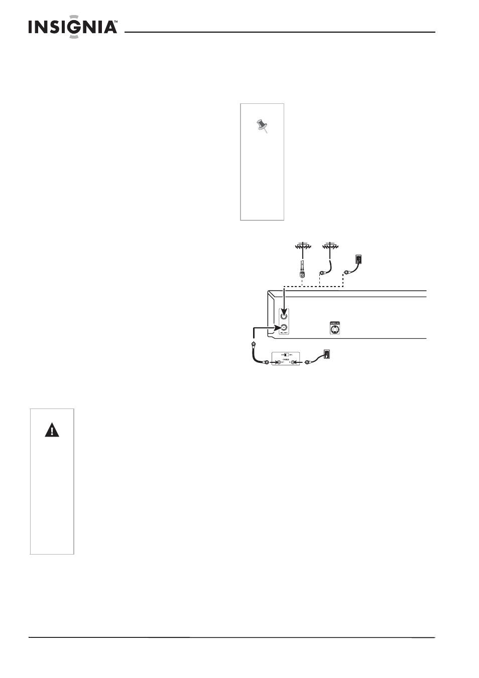 Setting up your recorder, Unpacking and setup, Power source | Connecting to an antenna or cable tv, To connect the recorder to an antenna, To connect the recorder to cable tv | Insignia NS-DVDR1 User Manual | Page 10 / 118