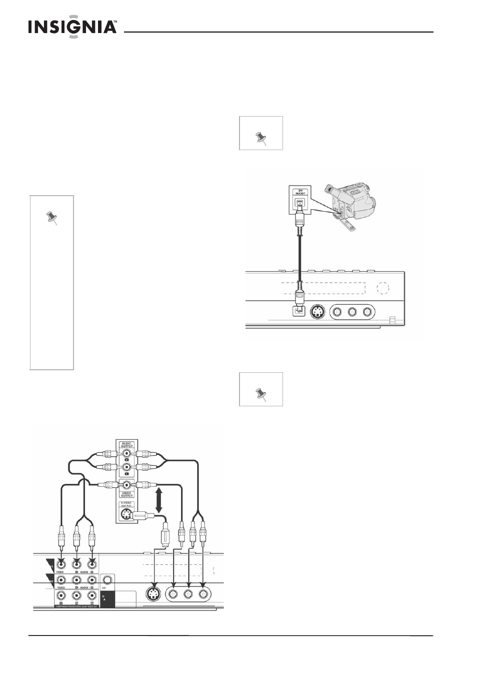 Digital multi-channel sound, Accessory audio/video (a/v) connections, To connect the recorder to an accessory component | Connecting a digital camcorder | Insignia NS-DVDR1 User Manual | Page 12 / 118