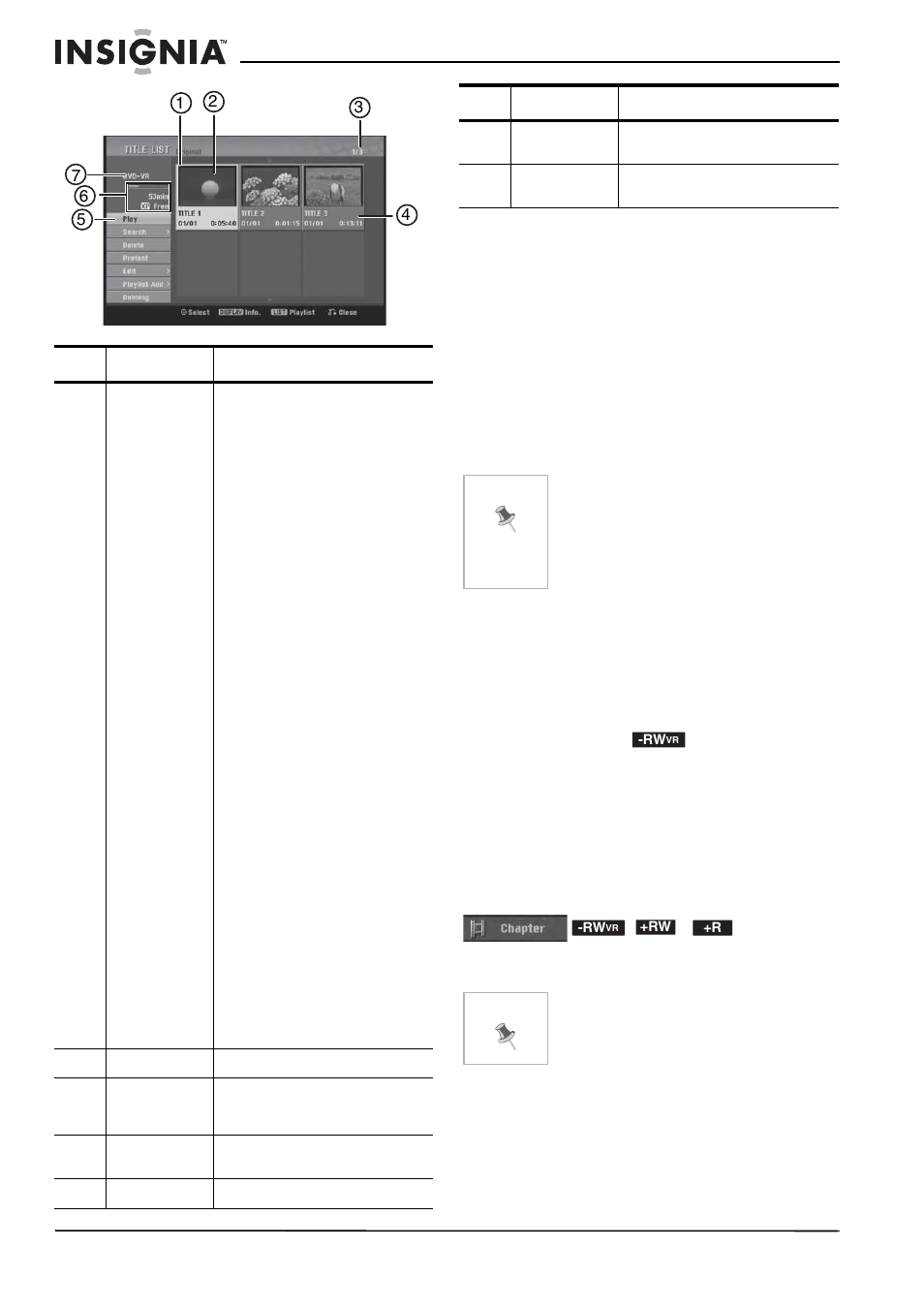 Vr mode: original and playlist editing, Titles, chapters, and parts, Editing a dvd is not like editing a video tape | Original and playlist, Adding chapter markers | Insignia NS-DVDR1 User Manual | Page 26 / 118