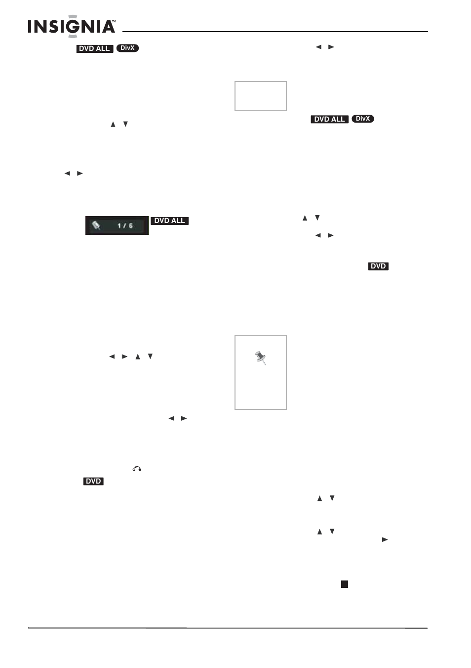 Time search (recherche en fonction de la durée), Marker search (recherche de signets), Pour saisir un signet | Camera angle (angle de prise de vues), Pour changer l’angle de prise de vues, 3d surround sound (son ambiophonique 3d), Pour activer un son ambiophonique 3d, Mémorisation de la dernière scène, Lecture d’un fichier film divx, Pour lire a fichier film divx | Insignia NS-DVDR1 User Manual | Page 56 / 118